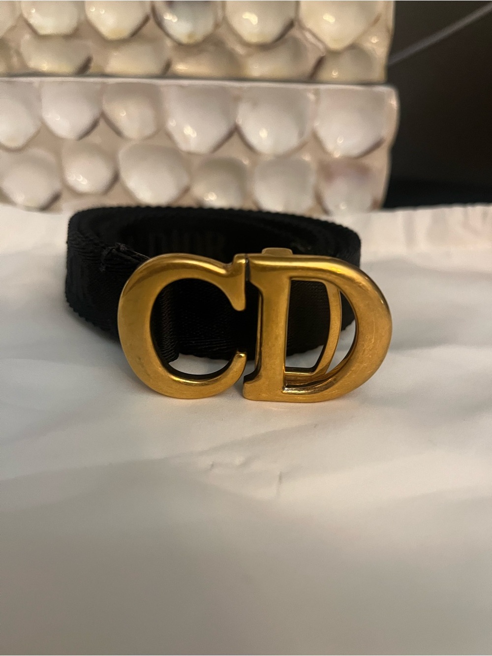 Dior Black Belt with Gold CD Logo Buckle